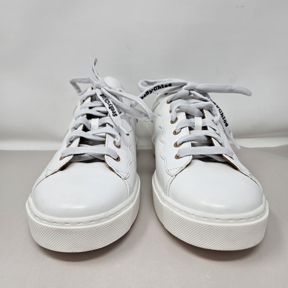 See By Chloe Womens White Leather Sneakers Size 42=12 Lace Up Casual Comfort - Picture 2 of 15